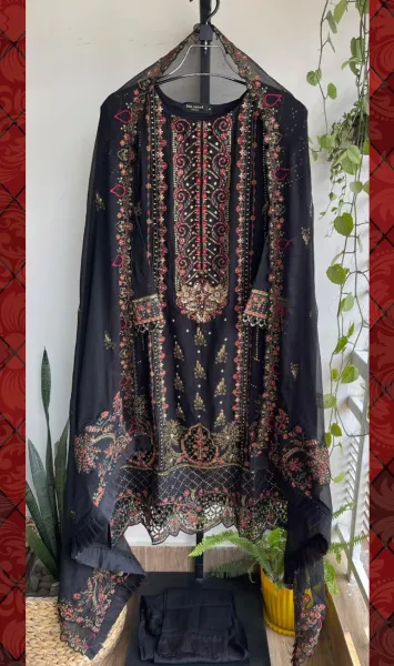 Pakistani Original Bin Saeed Luxury Chiffon stitched 3 Pcs _ Black 